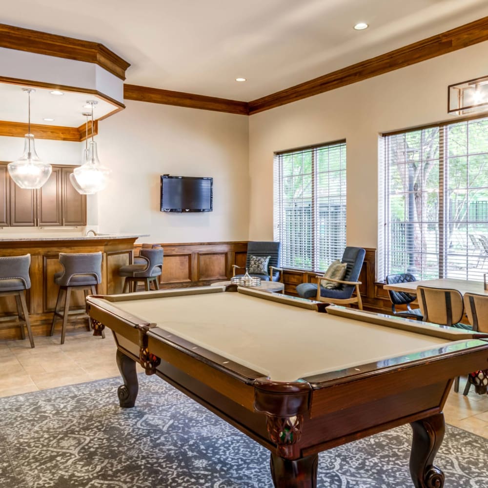 A billiards table in the clubhouse at Riverstone at Owings Mills in Owings Mills, Maryland
