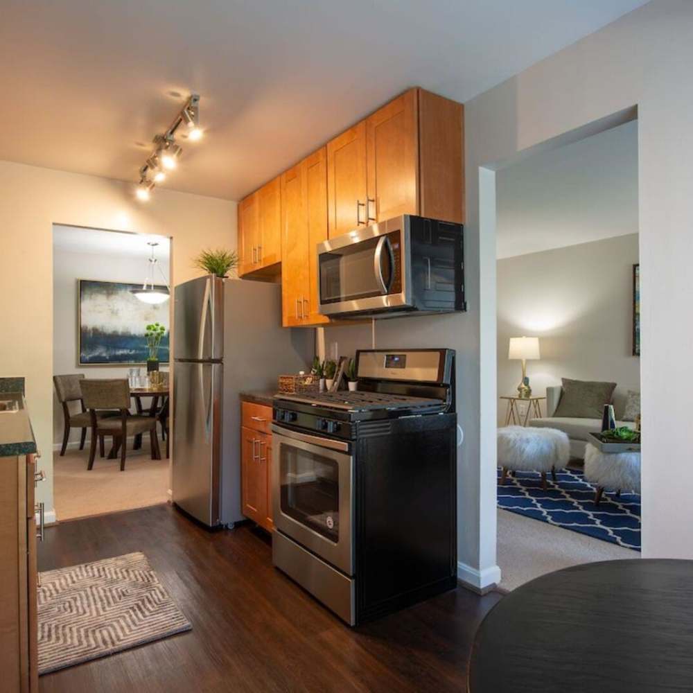 Spacious kitchen with fully equipped appliances at The Elms at Old Mill in Millersville, Maryland