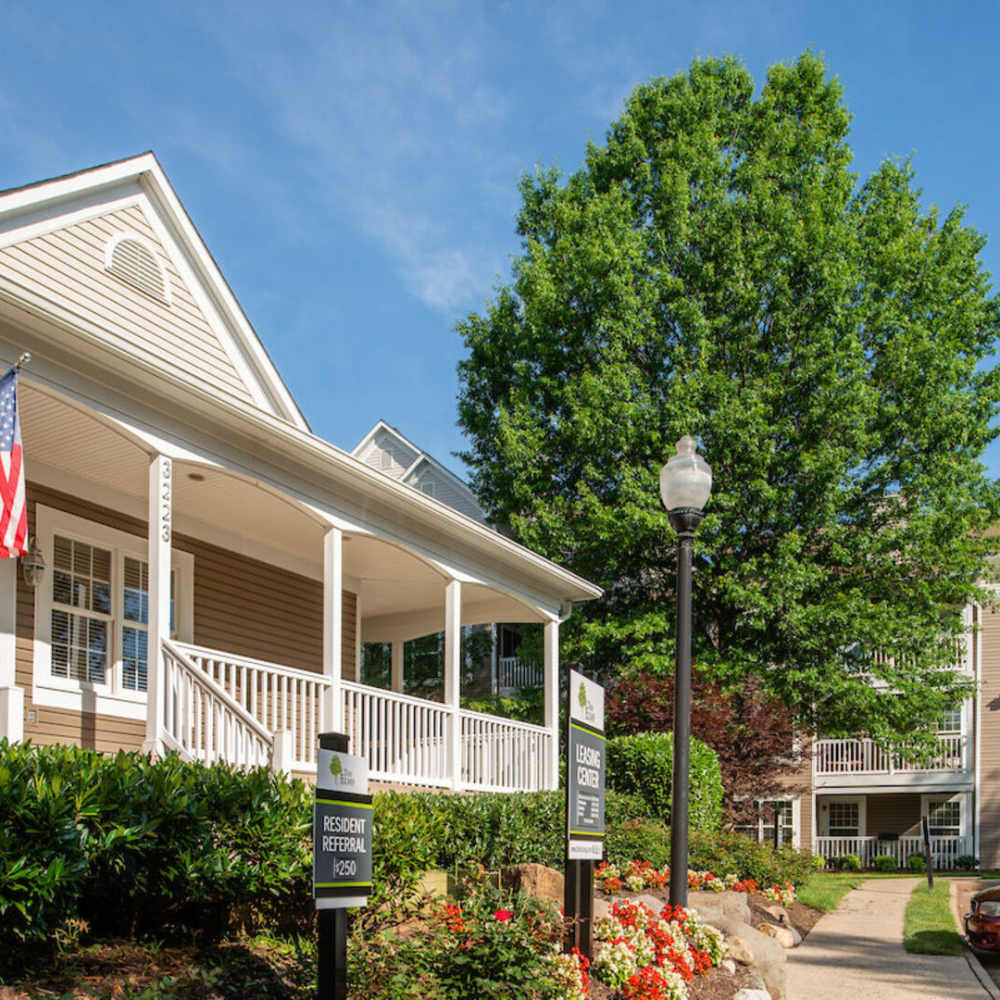 Entrance of the building at The Elms at Oakton in Fairfax, Virginia