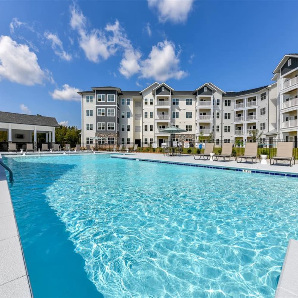 The large sparkling community swimming pool at The Station at Brighton in Grovetown, Georgia