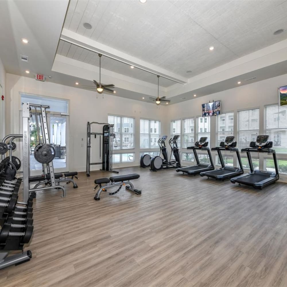 Treadmills in the fitness center at The Station at Brighton in Grovetown, Georgia