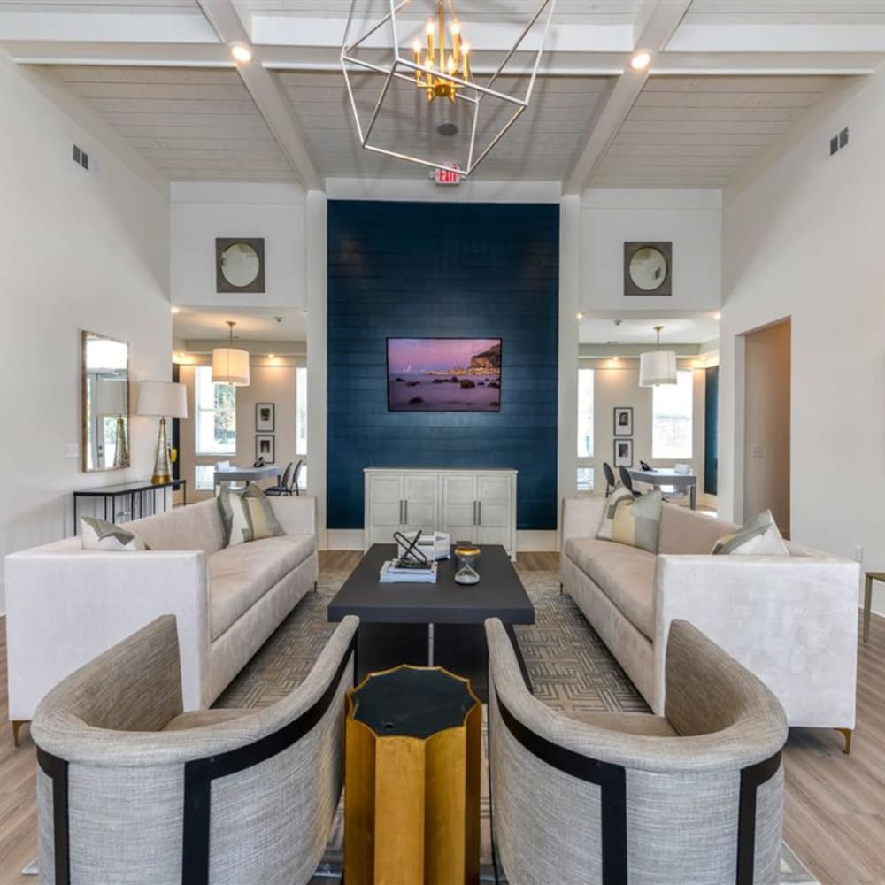 Comfortable lounge seating in the clubhouse at The Station at Brighton in Grovetown, Georgia