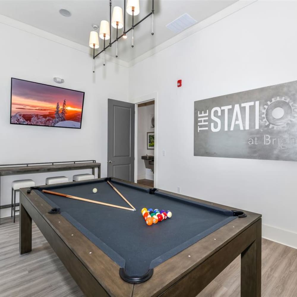 A billiards table in the clubhouse at The Station at Brighton in Grovetown, Georgia