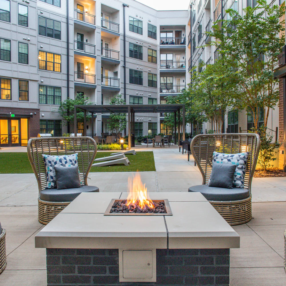 Fireside seating outside at Foundry Yards in Birmingham, Alabama