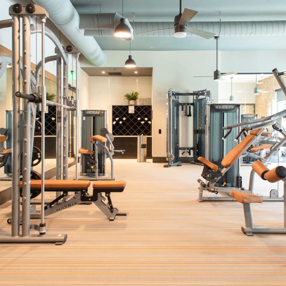 Exercise equipment in the fitness center at Foundry Yards in Birmingham, Alabama