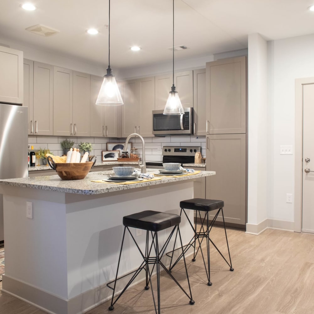 Stainless steel appliances in an apartment kitchen at Foundry Yards in Birmingham, Alabama