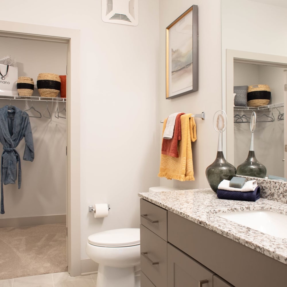 A closet attached to a bathroom at Foundry Yards in Birmingham, Alabama