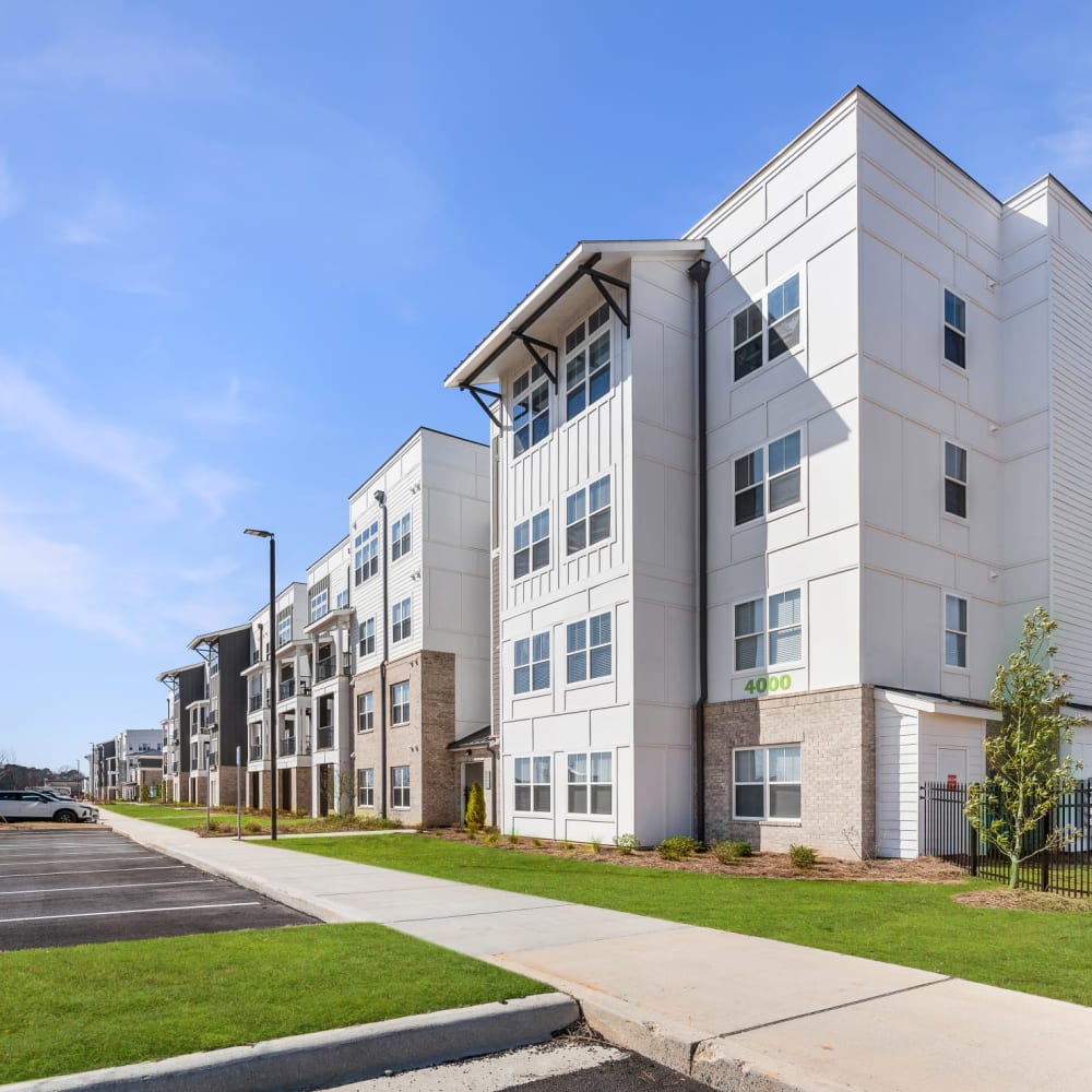 Exterior of an apartment building at The Station at Clift Farm in Madison, Alabama