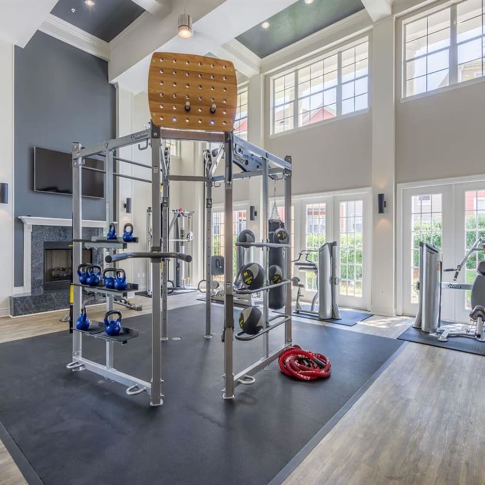 Equipment in the fitness center at Evergreens at Mahan in Tallahassee, Florida