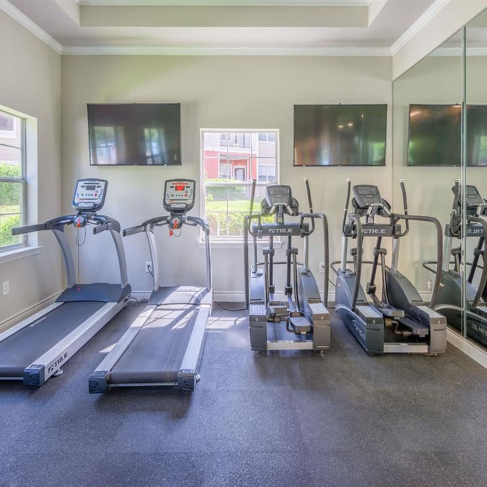 Treadmills in the fitness center at Evergreens at Mahan in Tallahassee, Florida