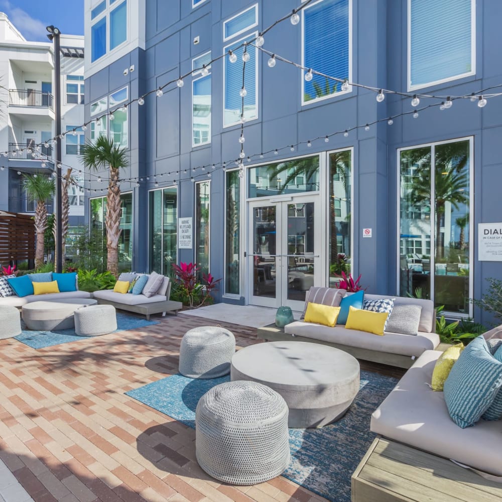 Comfortable outdoor seating for residents at Ravella at Town Center in Jacksonville, Florida