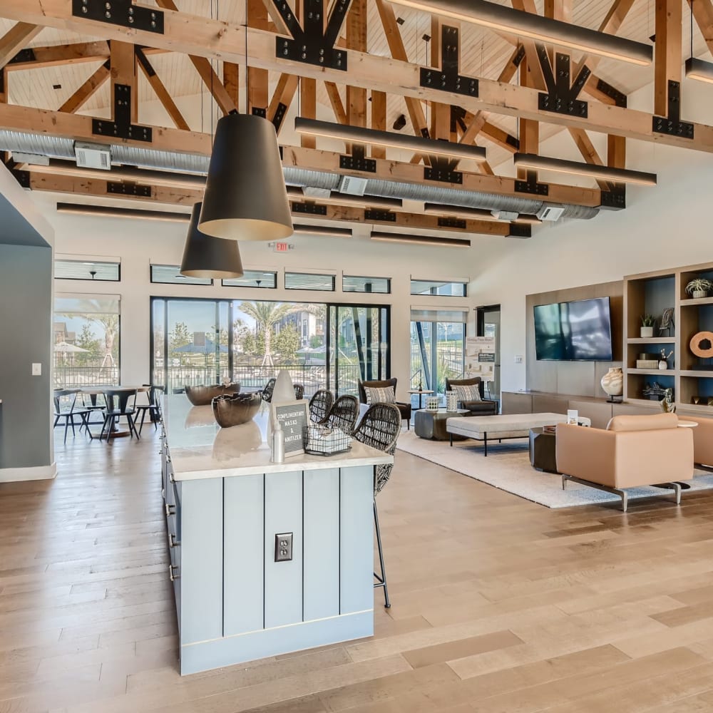 An island in the clubhouse kitchen at Cypress McKinney Falls in Austin, Texas