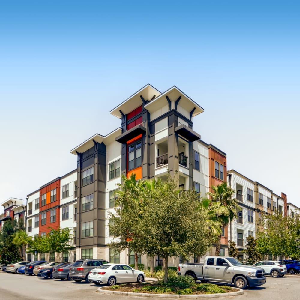 Exterior of the bright apartments at EOS in Orlando, Florida