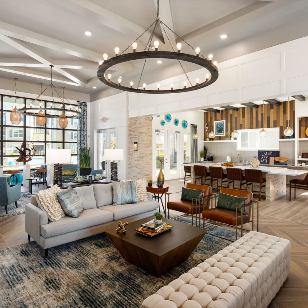 Lounge seating in the community clubhouse at The Alexandria in Madison, Alabama