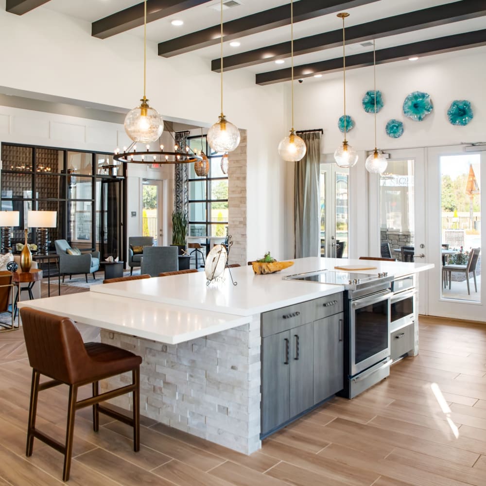 Bar seating in the clubhouse kitchen at The Alexandria in Madison, Alabama