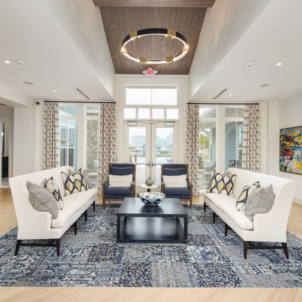 Comfortable lounge seating in the community clubhouse at The Highland in Augusta, Georgia