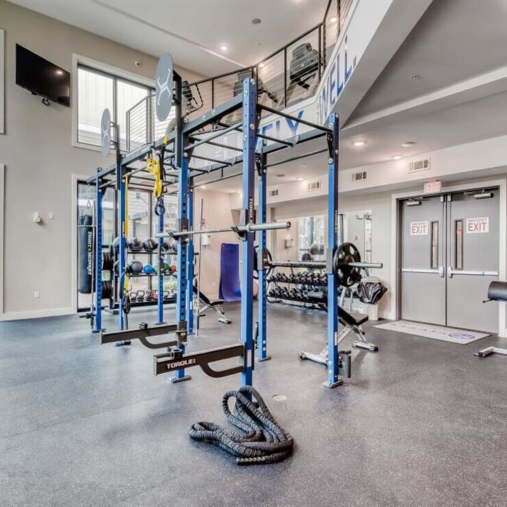Weight lifting equipment in the fitness center at The Lively Indigo Run in Ladson, South Carolina