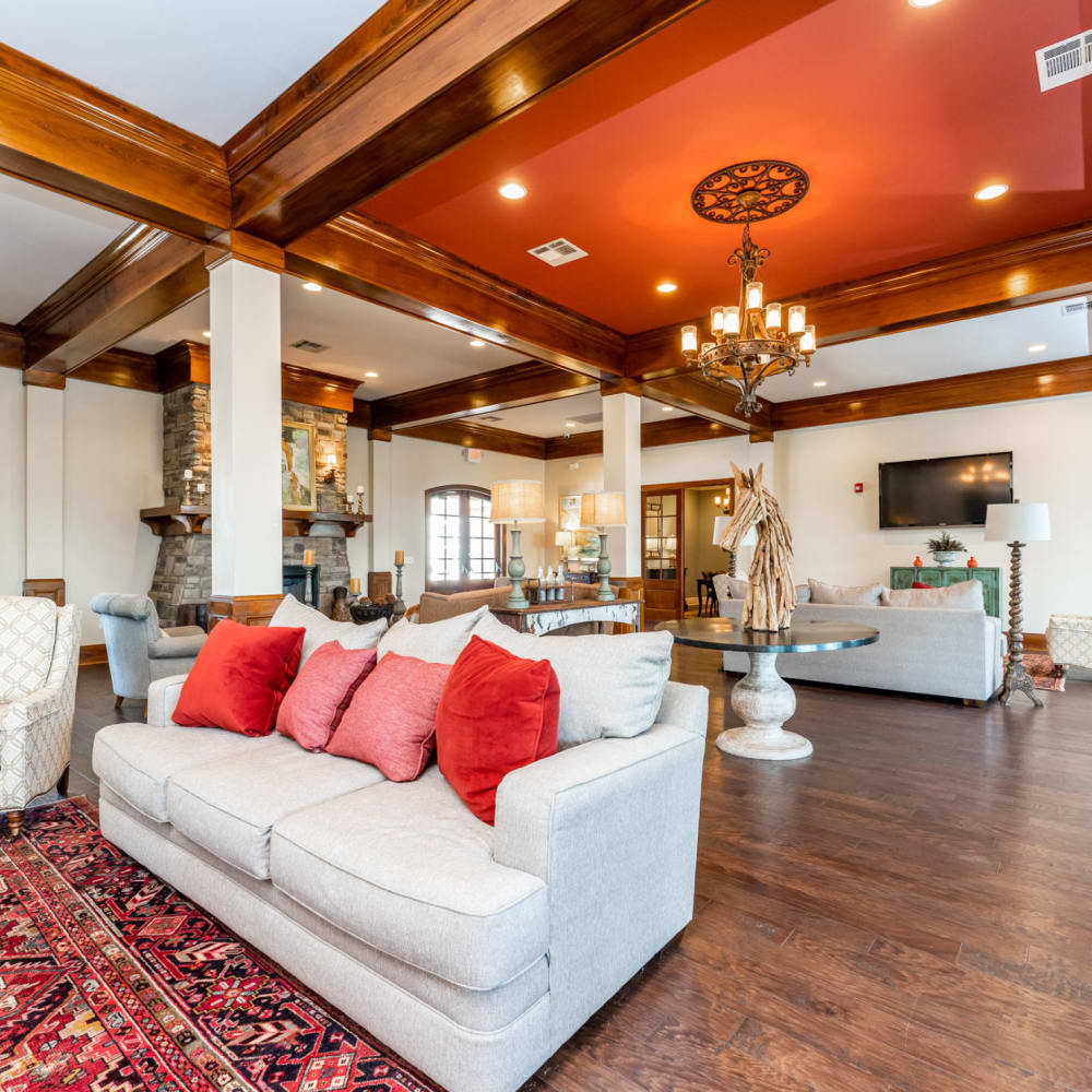 Comfortable lounge seating in the community clubhouse at Riverstone in Macon, Georgia