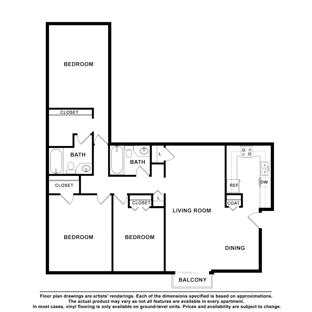 3x2 floor plan drawing at Avondale Reserve Apartment Homes in Avondale Estates, Georgia