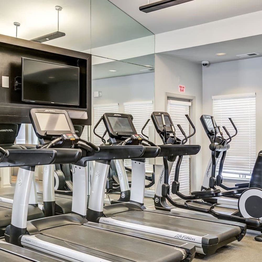 Treadmills in the fitness center at The Courts of Avalon in Pikesville, Maryland