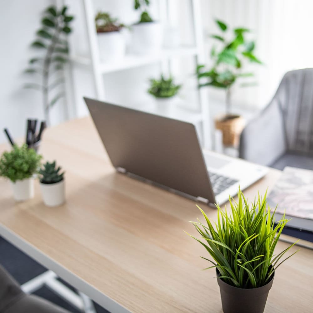 A laptop on a table in an apartment at Avemore Apartment Homes in Charlottesville, Virginia