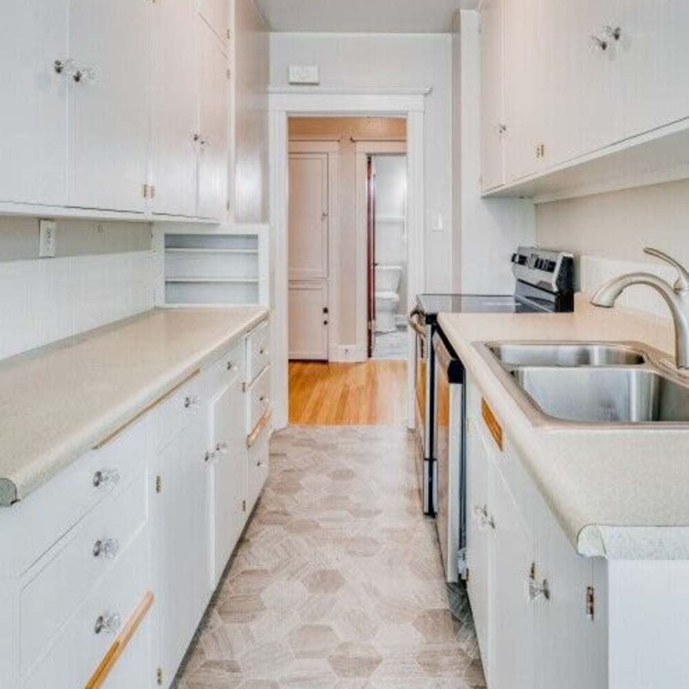 Model apartment kitchen at Bayside Gardens in Tacoma, Washington