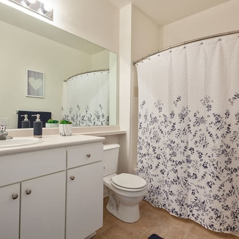 Model bathroom at Avemore Apartment Homes, Charlottesville, Virginia