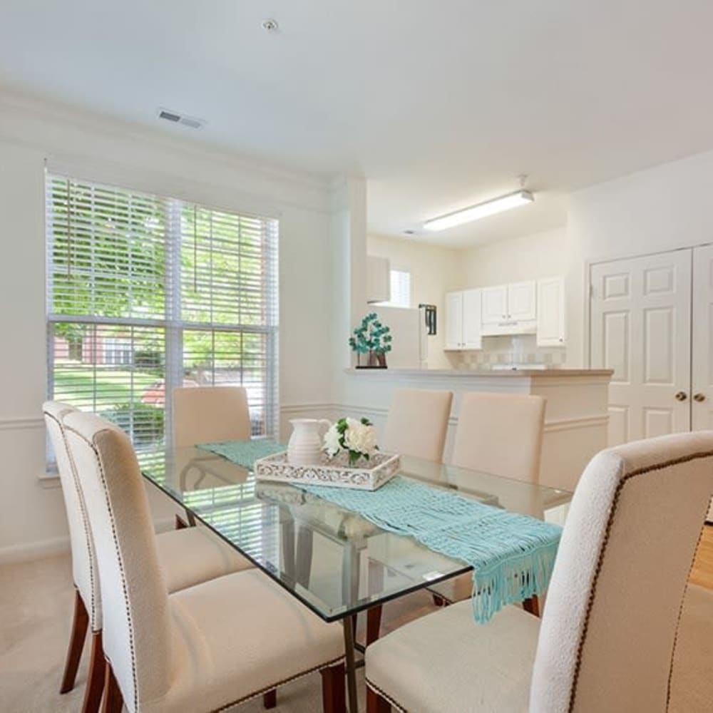 Dining room in model apartment at Avemore Apartment Homes, Charlottesville, Virginia