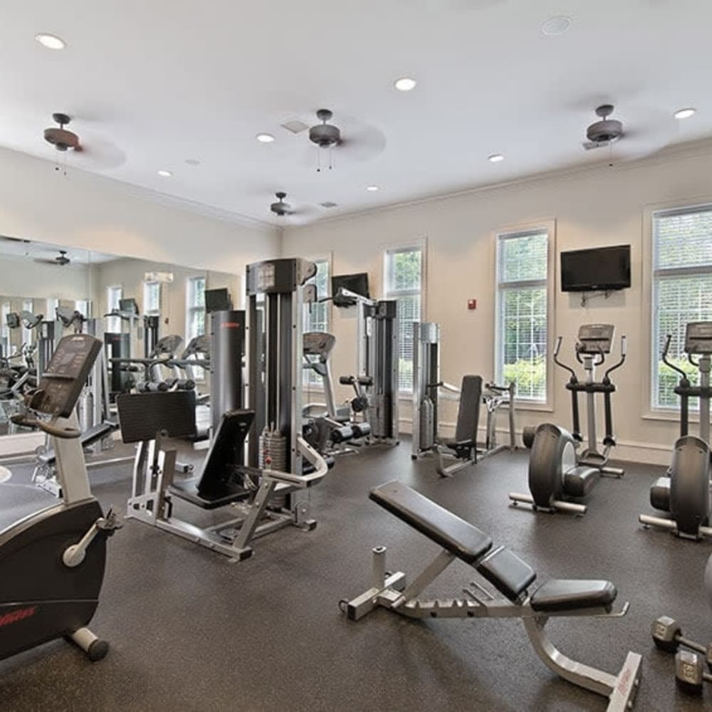 Well equipped fitness center at Avemore Apartment Homes, Charlottesville, Virginia