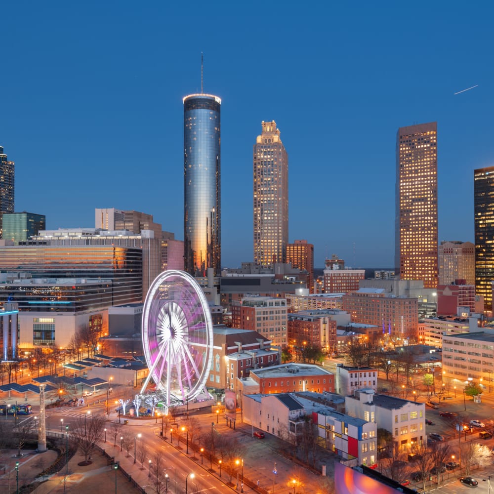 Rendering atlanta skyline night ferris wheel