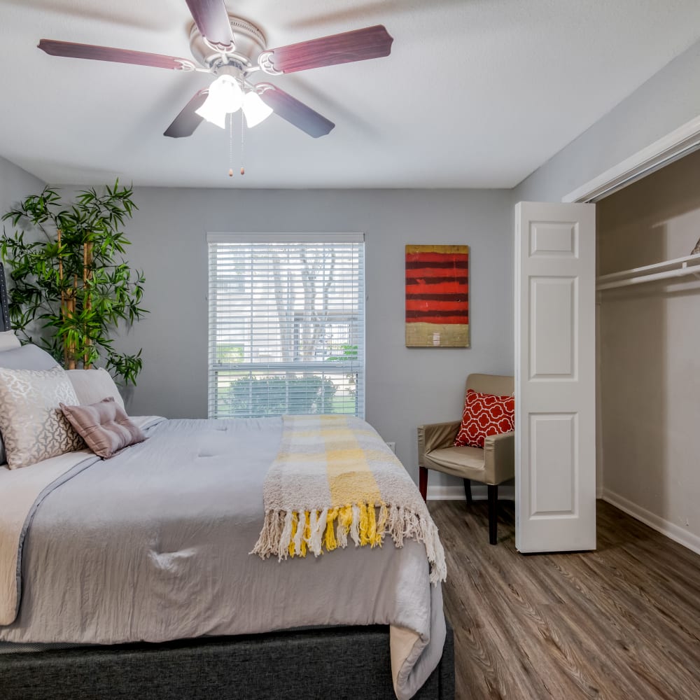 Bedroom area in Kingswood Village Apartments in Houston, Texas