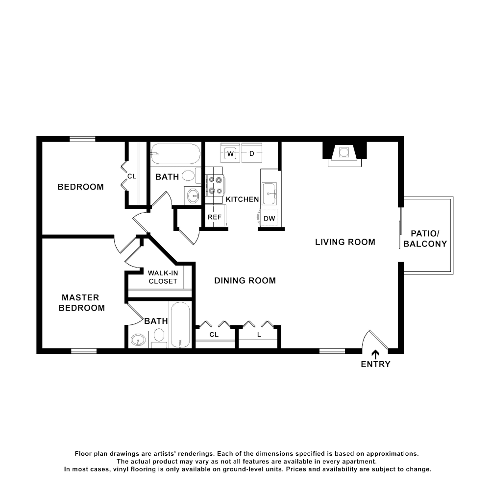 2x2 floor plan drawing at Gibson Creek Apartments in Madison, Tennessee