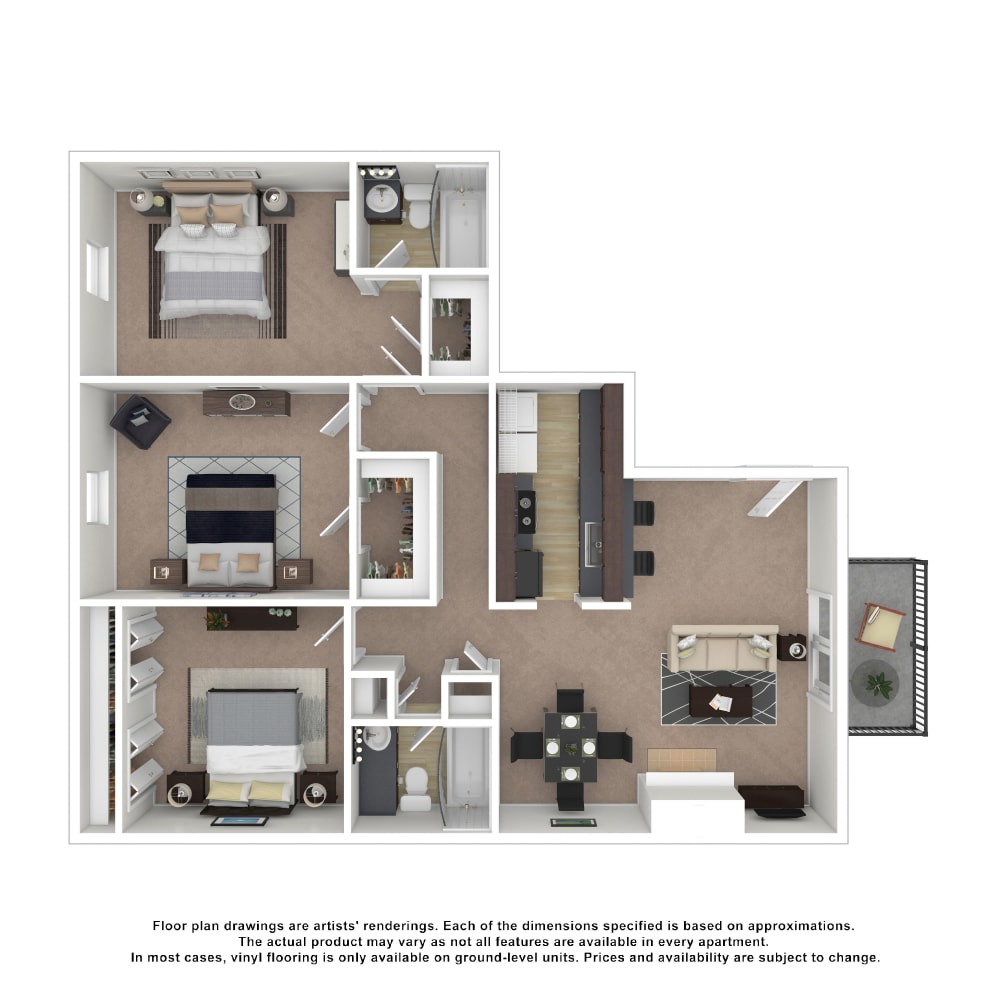 3x2 floor plan drawing at Cypress Creek Townhomes in Goodlettsville, Tennessee