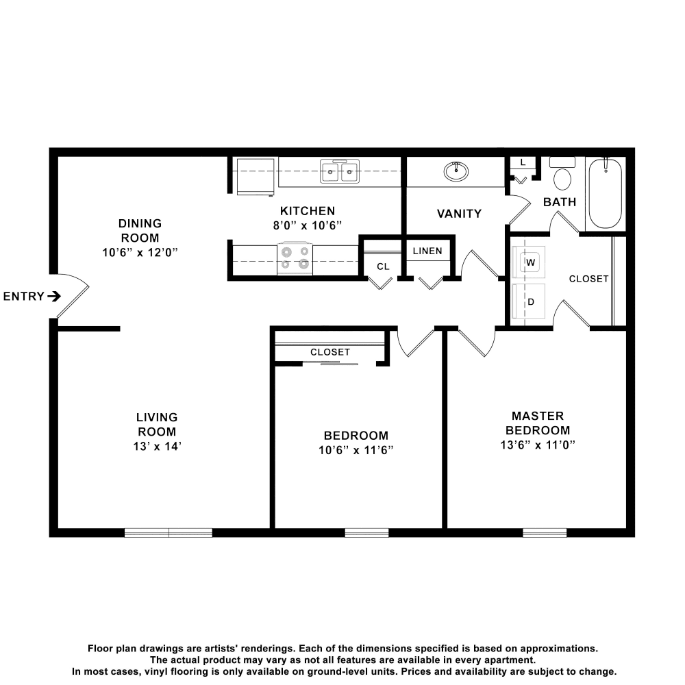 2x1 floor plan drawing at The Village at Crestview Apartments in Madison, Tennessee