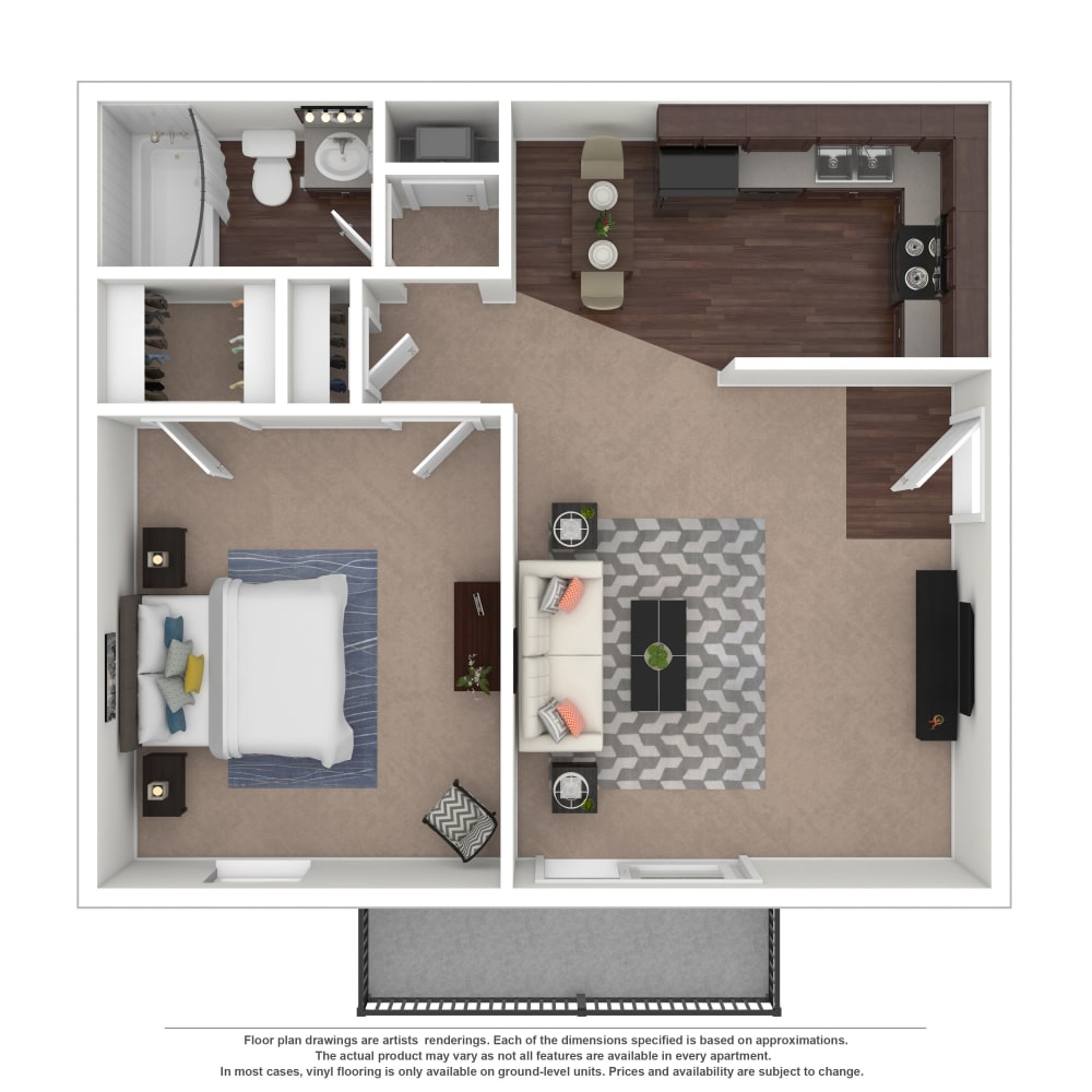 1x1 floor plan drawing at The Reserve at Red Bank Apartment Homes in Chattanooga, Tennessee