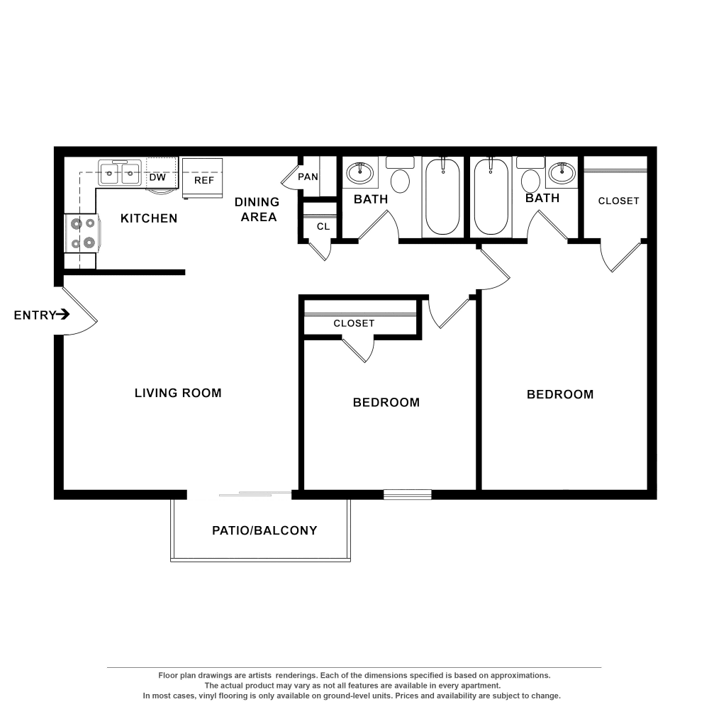 2x2 floor plan drawing at The Reserve at Red Bank Apartment Homes in Chattanooga, Tennessee