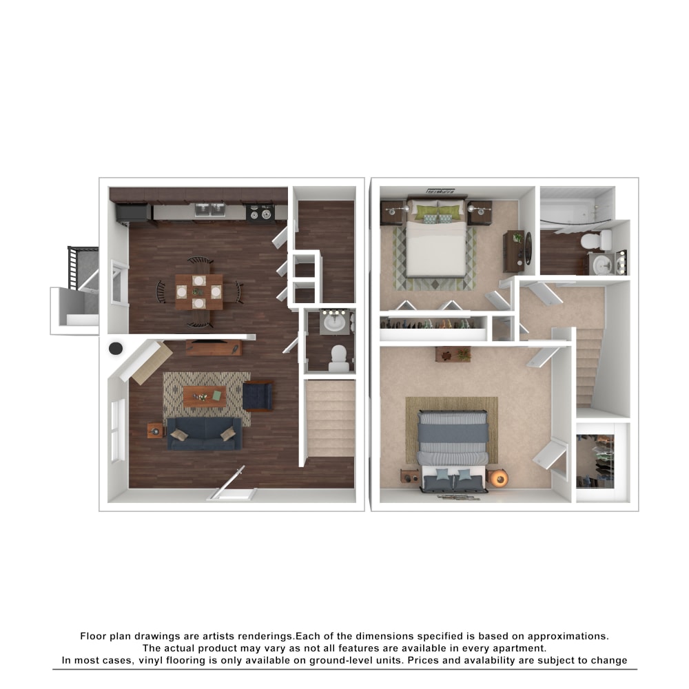 2x1.5 floor plan drawing at The Hills at Oakwood Apartment Homes in Chattanooga, Tennessee