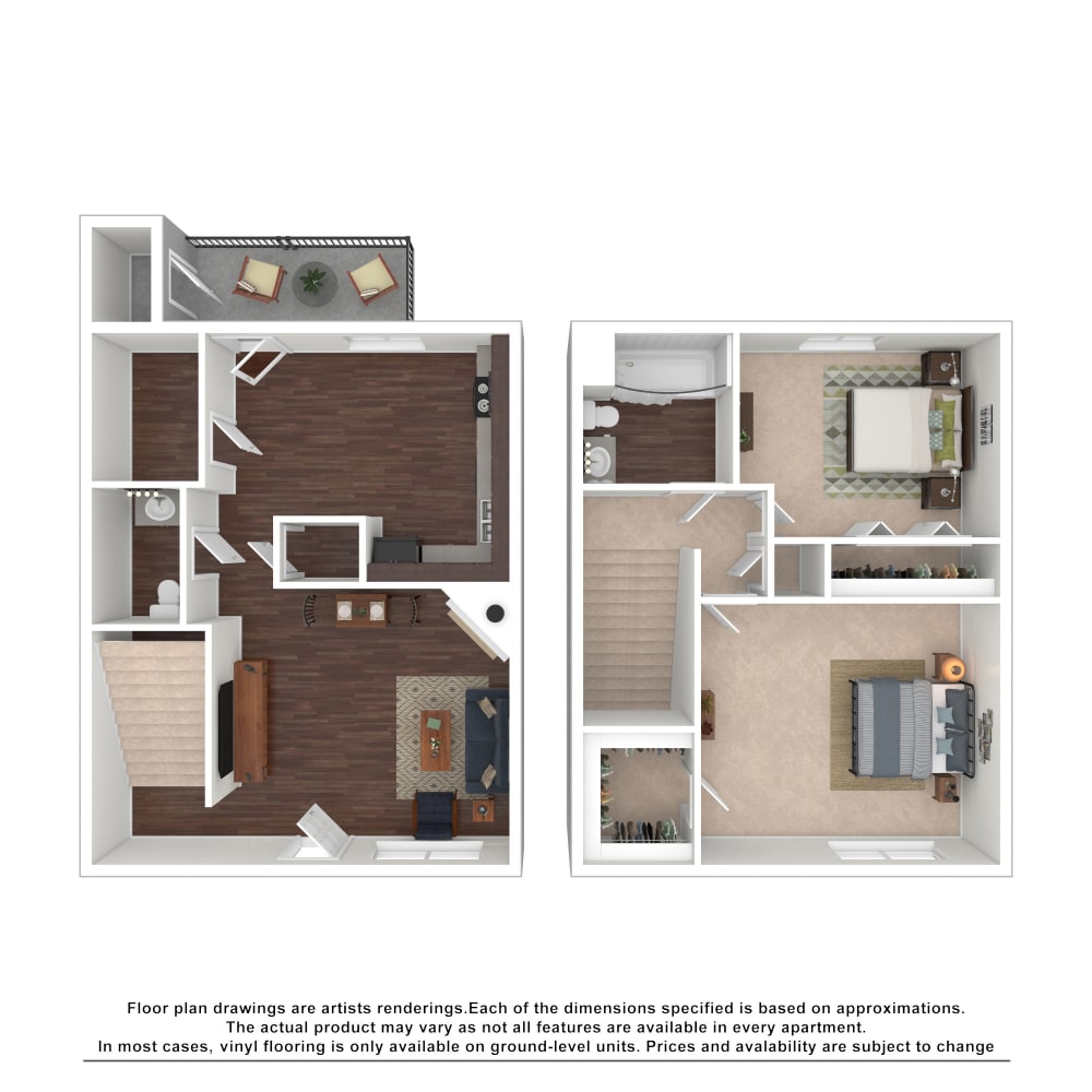 2x1.5  floor plan drawing at The Hills at Oakwood Apartment Homes in Chattanooga, Tennessee