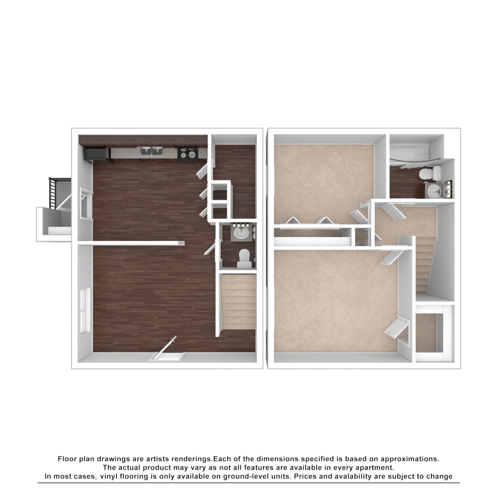 2x1.5 floor plan drawing at The Hills at Oakwood Apartment Homes in Chattanooga, Tennessee