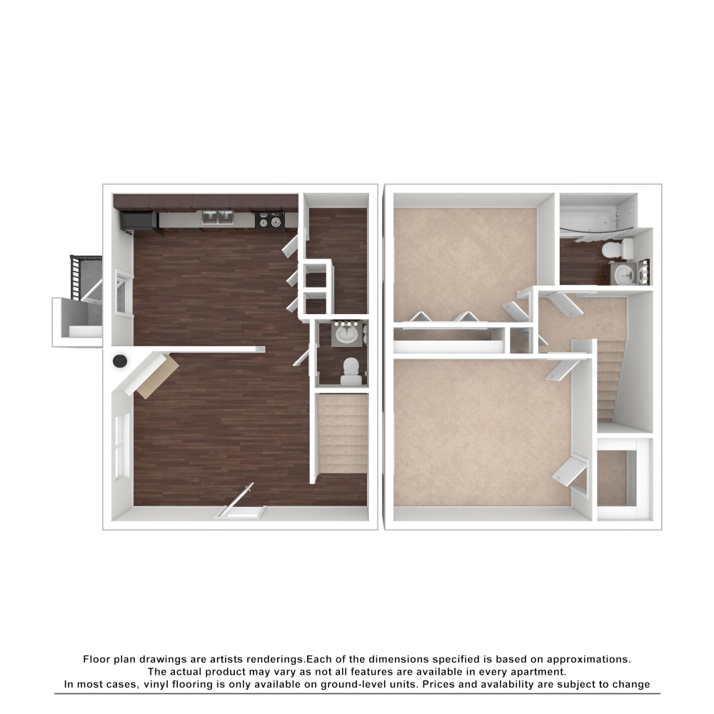 2x1.5 floor plan drawing at The Hills at Oakwood Apartment Homes in Chattanooga, Tennessee
