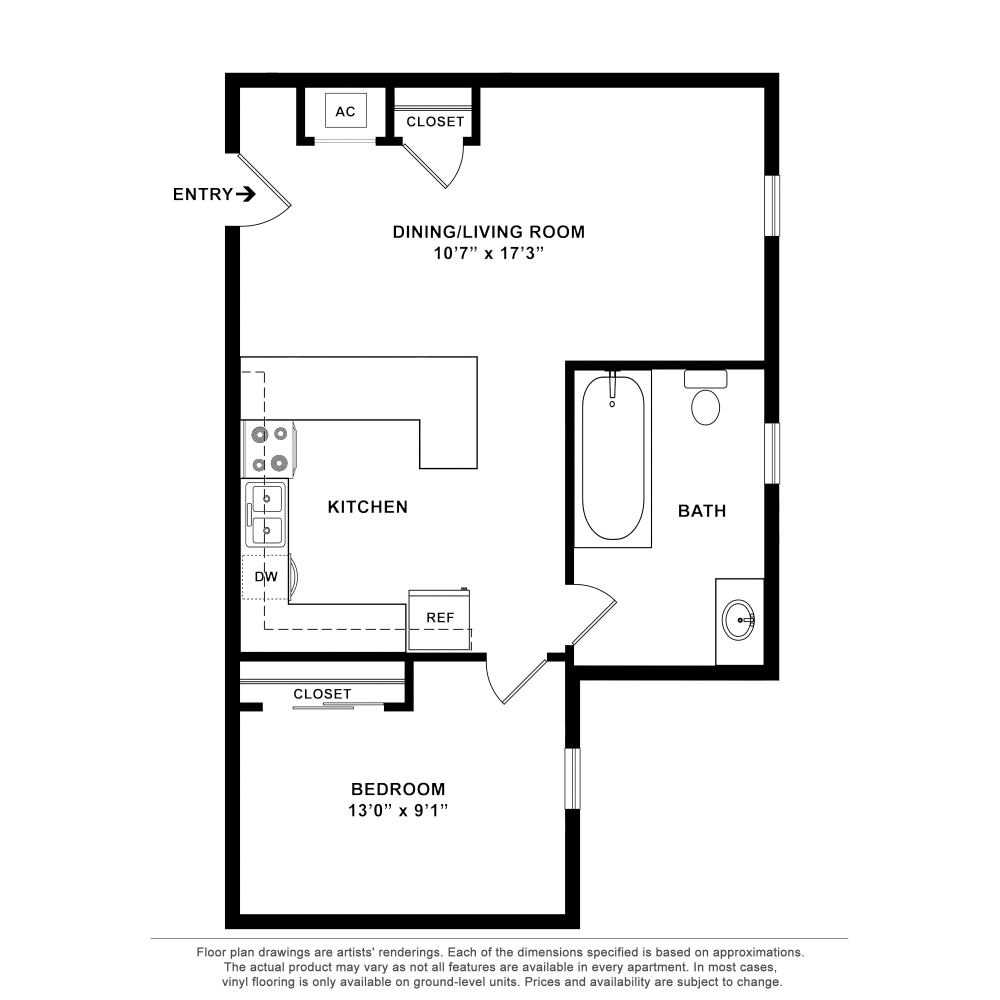 2x2 floor plan drawing at The Grand Apartments in Chattanooga, Tennessee
