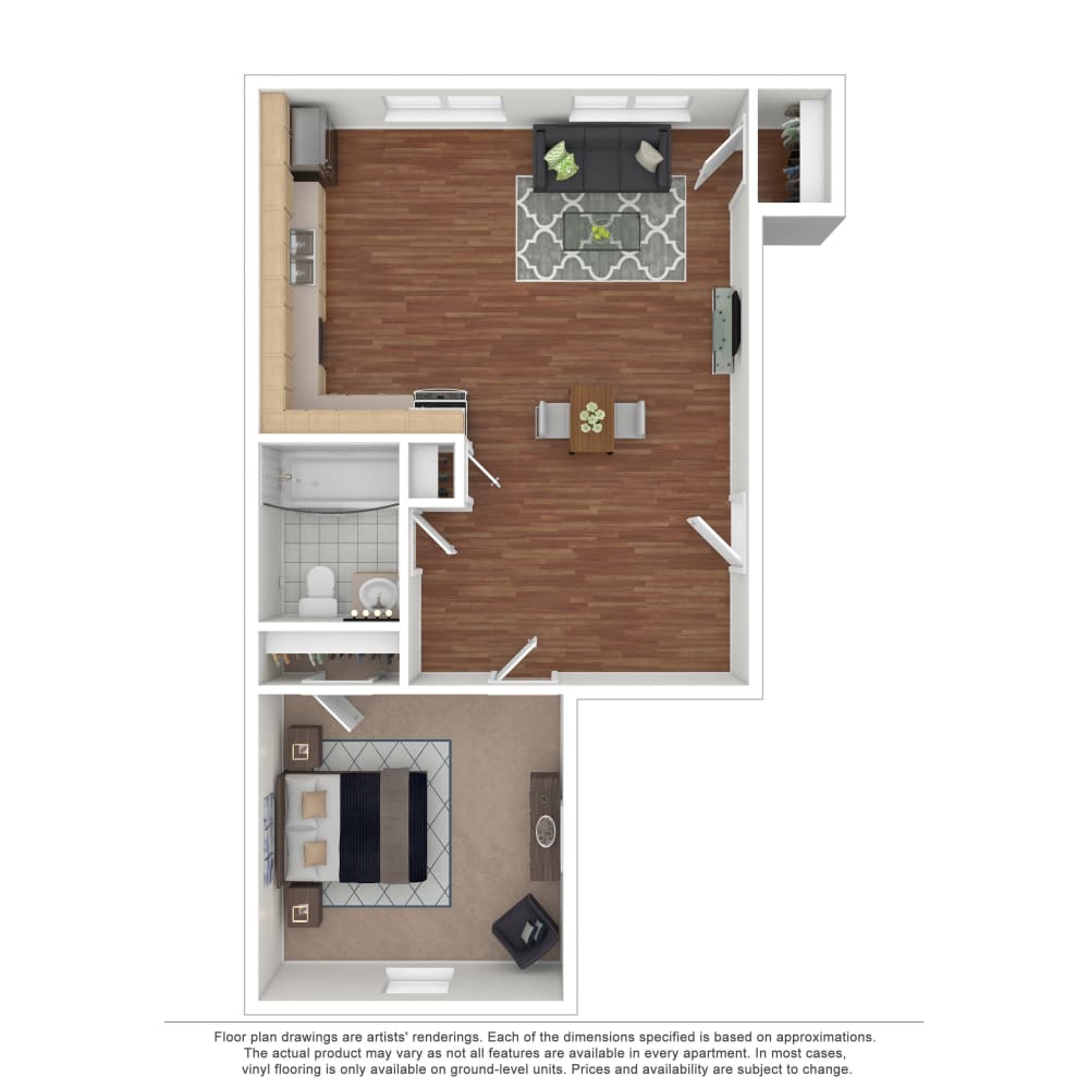 1x1 floor plan drawing at The Grand Apartments in Chattanooga, Tennessee