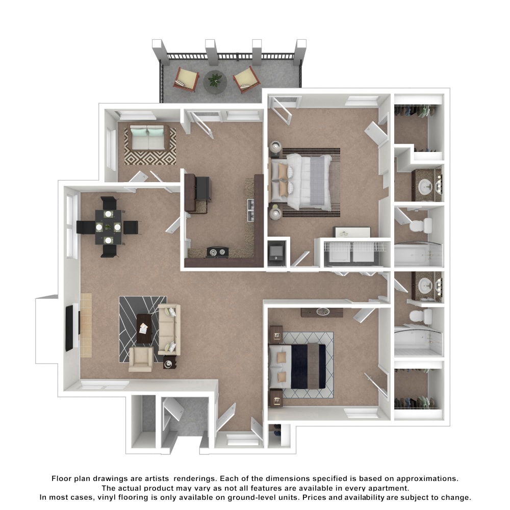 2x2 floor plan drawing at The Gatsby at Midtown Apartment Living in Montgomery, Alabama