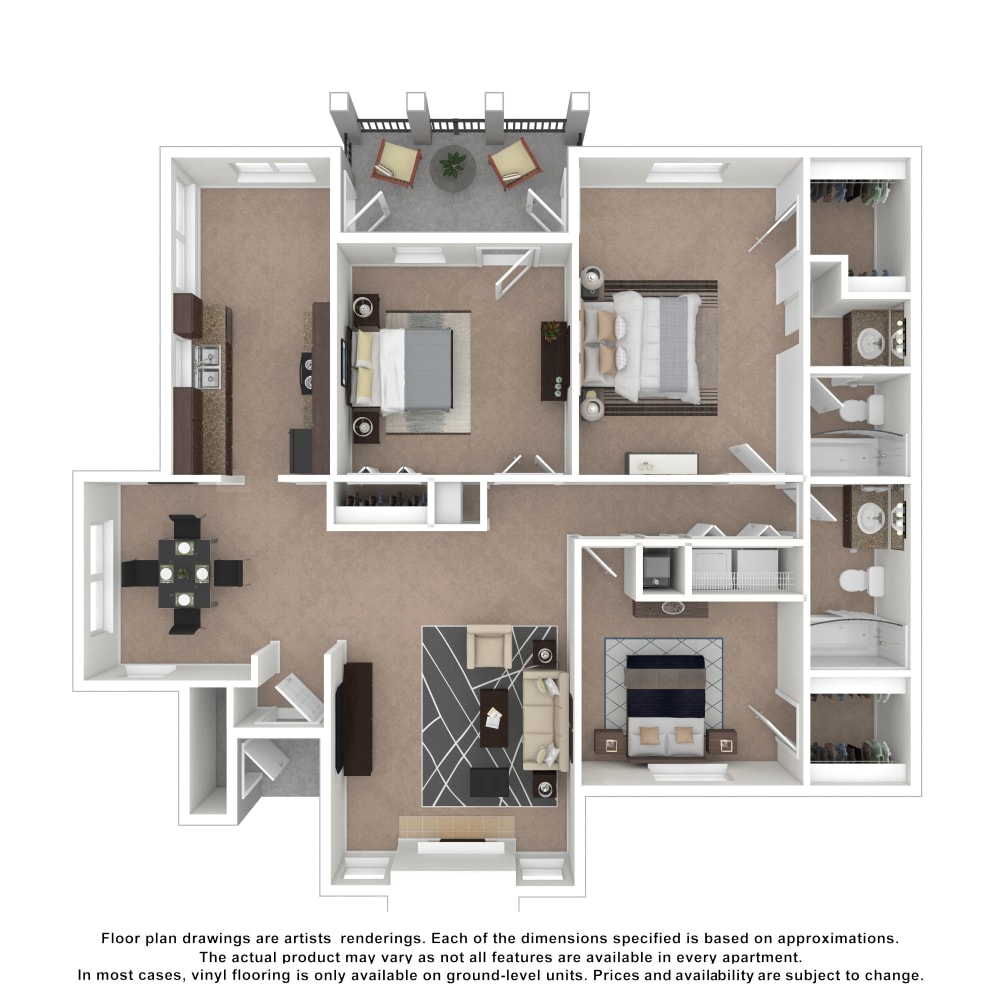 2x2 floor plan drawing at The Gatsby at Midtown Apartment Living in Montgomery, Alabama
