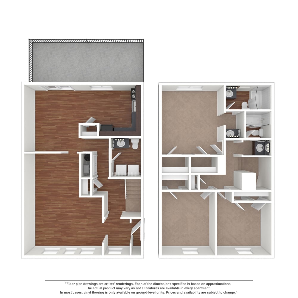 3x2.5 floor plan drawing at The Crossing at Henderson Mill Apartment Homes in Atlanta, Georgia