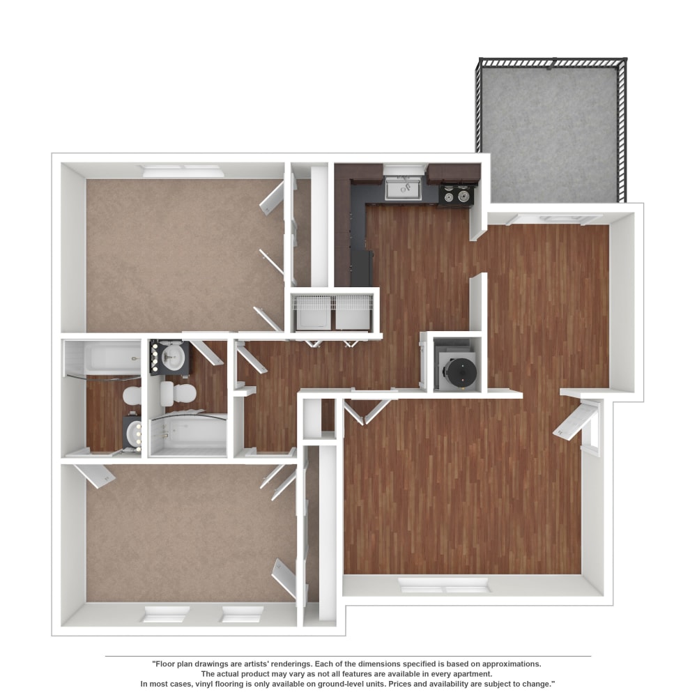 2x2 floor plan drawing at The Crossing at Henderson Mill Apartment Homes in Atlanta, Georgia