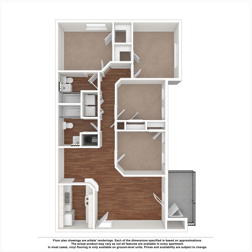 4x2 floor plan drawing at The Cove at Cloud Springs Apartment Homes in Fort Oglethorpe, Georgia
