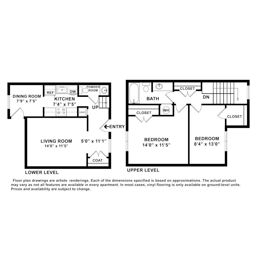 3x2 floor plan drawing at Northshore Flats Apartments in Chattanooga, Tennessee