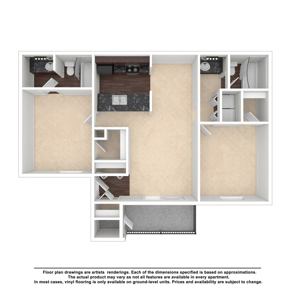 2x2 floor plan drawing at Lake Crossing Apartment Homes in Austell, Georgia