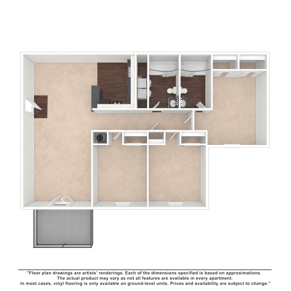 3x2 floor plan drawing at Homewood Heights Apartment Homes in Birmingham, Alabama